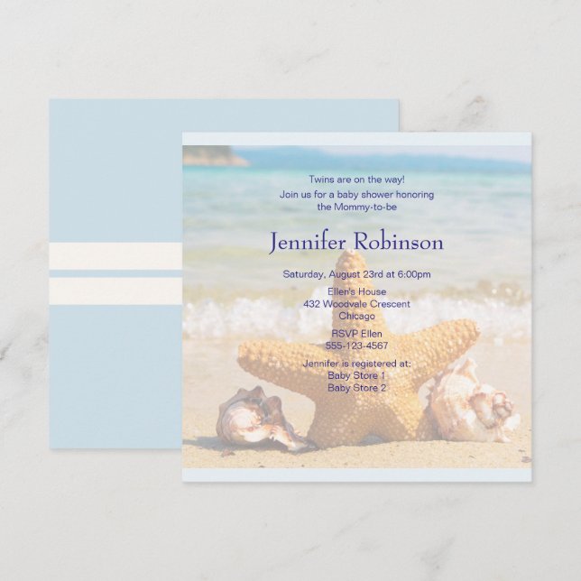 Starfish and Seashells on the Beach Baby Shower Invitation (Front/Back)