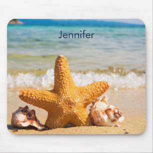 Starfish and Seashells on the Beach Personalised Mouse Mat