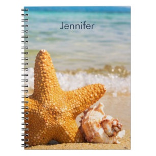 Starfish and Seashells on the Beach Personalised Notebook