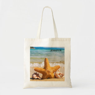 Starfish and Seashells on the Beach Personalised Tote Bag