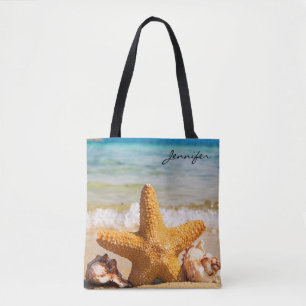 Starfish and Seashells on the Beach Personalised Tote Bag