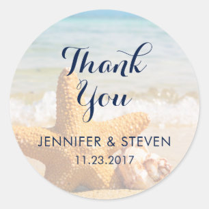 Starfish and Seashells on the BeachThank You Classic Round Sticker