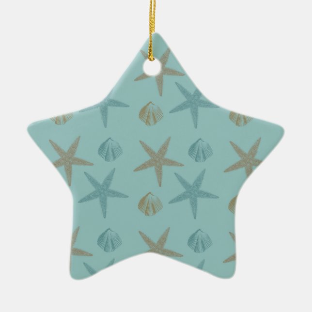 Starfish and Shells Ceramic Tree Decoration (Front)