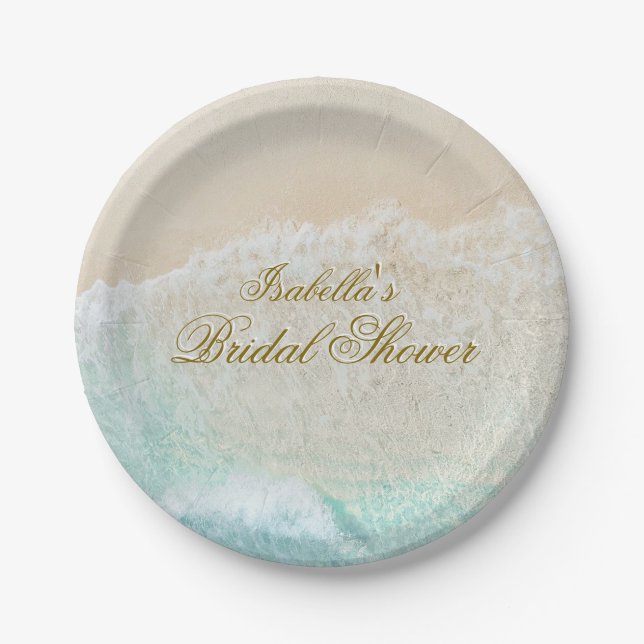 Starfish and Shells Tropical Beach Bridal Shower Paper Plate (Front)