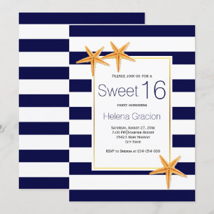 Starfish and stripes beach Sweet Sixteen birthday Invitation
