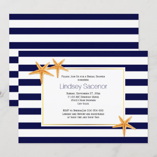 Starfish and stripes beach wedding bridal shower invitation