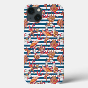 Starfish And Stripes Pattern iPhone 13 Case