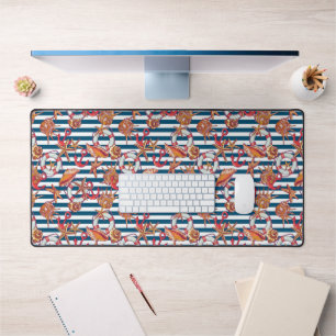 Starfish And Stripes Pattern Desk Mat