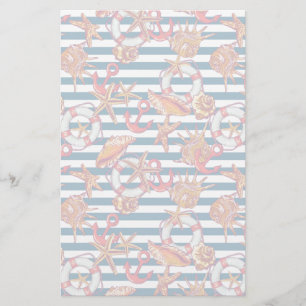 Starfish And Stripes Pattern Stationery