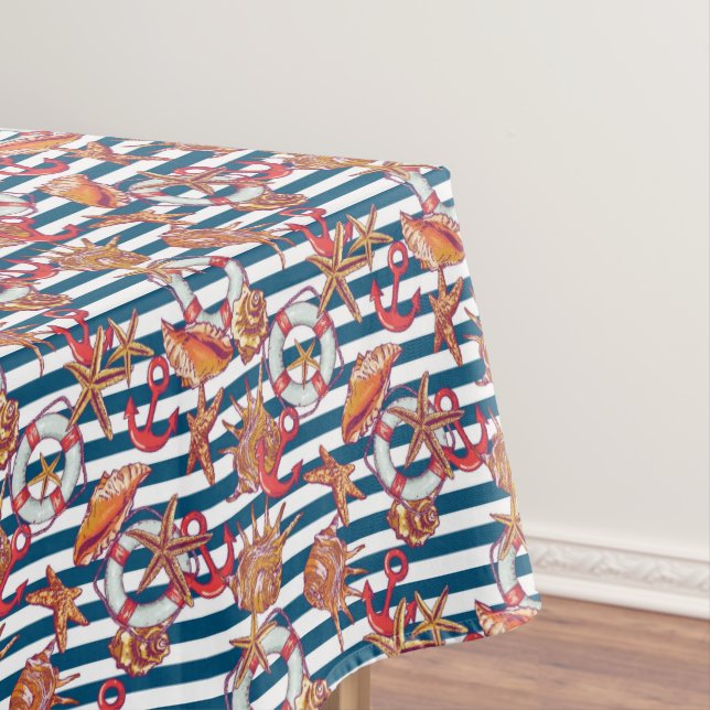 Starfish And Stripes Pattern Tablecloth (In Situ)