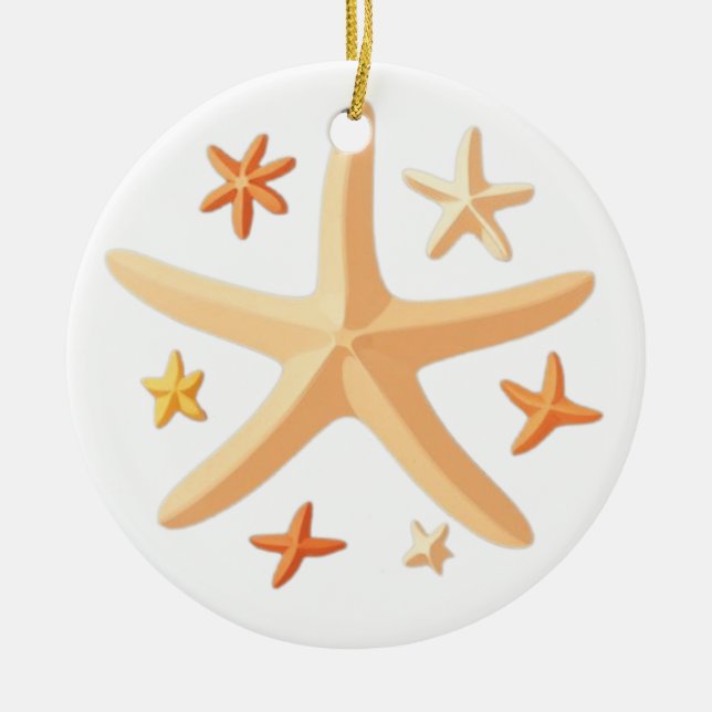 Starfish and the Small Ones Ceramic Tree Decoration (Front)