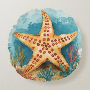 Starfish and Tropical Ocean Paradise Round Cushion