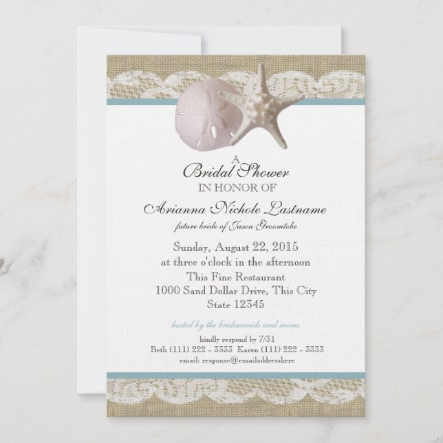 Starfish and White Lace Bridal Shower Invitation (Front)