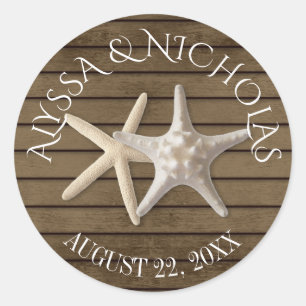 Starfish and Wood Classic Round Sticker
