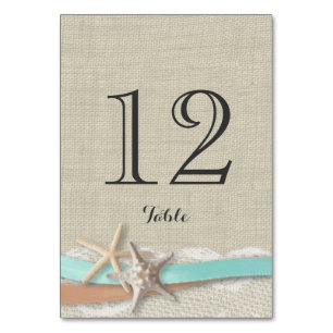 Starfish Aqua and Peach Ribbon Table Number Card