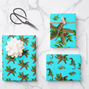 Starfish Aqua Beach Christmas Wrapping Paper