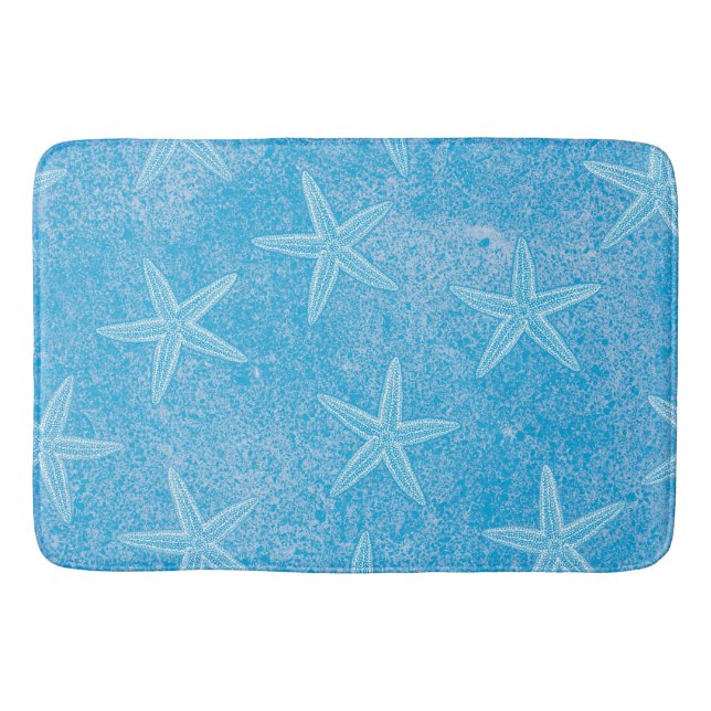 Starfish Aqua Blue Bath Mat (Front)