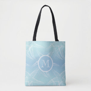 Starfish Aqua Blue Monogram Beach Tote Bag