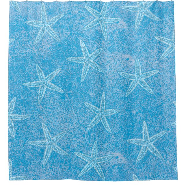 Starfish Aqua Blue Shower Curtain (Front)