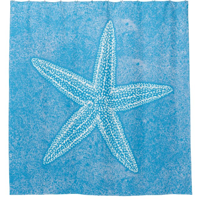 Starfish Aqua Blue Shower Curtain (Front)