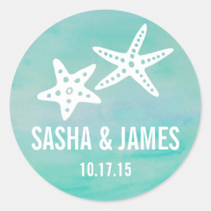 Starfish Aqua Personalised Wedding Stickers