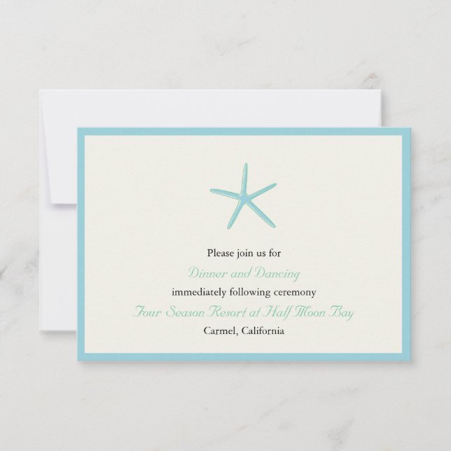 Starfish Aquamarine Wedding Reception Cards (Front)