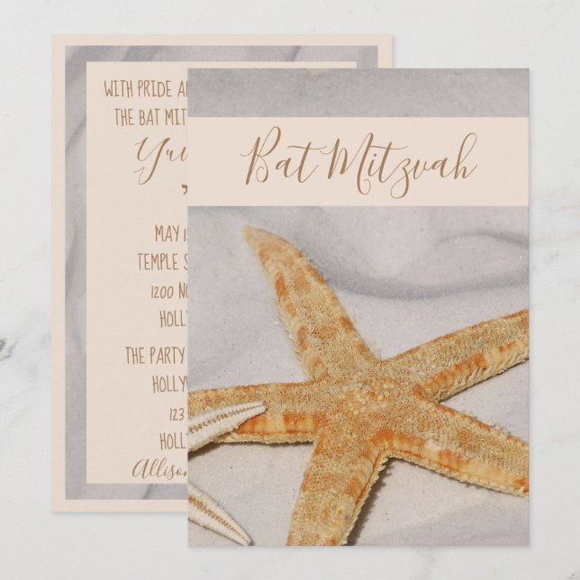 Starfish Bat Mitzvah Invitation (Front/Back)