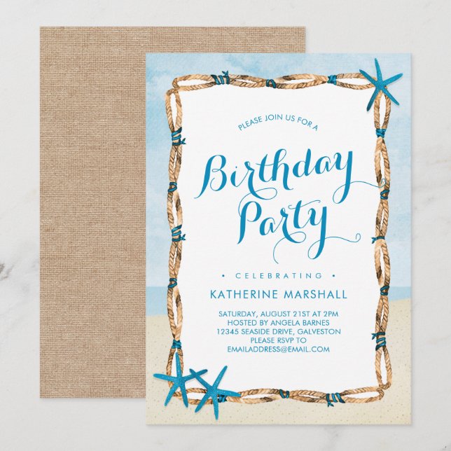 Starfish Beach Birthday Party Invitation (Front/Back)