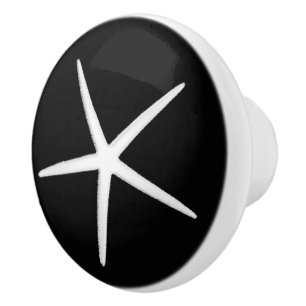 Starfish Beach Black White Modern Ocean Decor Ceramic Knob