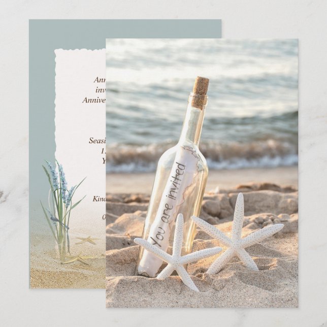Starfish Beach Bottle Anniversary Party Invitation (Front/Back)