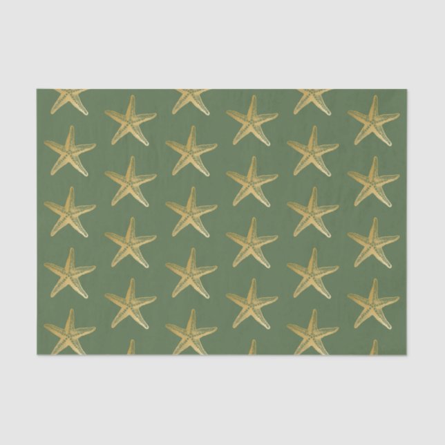 Starfish Beach Coast Christmas Seashell Gold Green Tissue Paper (Front)