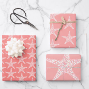 Starfish  Beach Coral Summer Wedding Pattern  Wrapping Paper Sheet