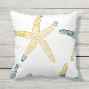 Starfish Beach Deep Blue Glittery Gold White Cute Cushion