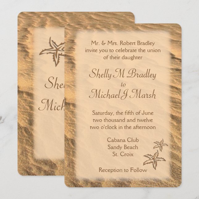 Starfish Beach Destination Wedding  Invitation (Front/Back)