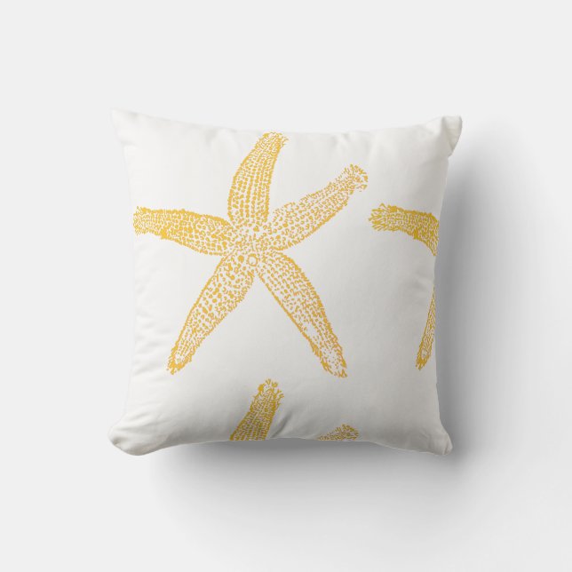 Starfish Beach Gift Favour Gold Yellow Orange Whit Cushion (Front)
