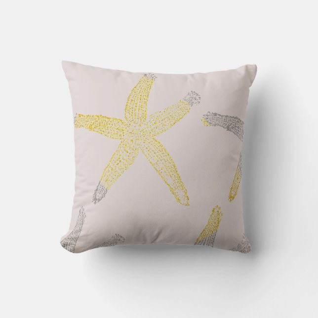 Starfish Beach Glittery Gold Pink Grey Gift Cushion (Front)
