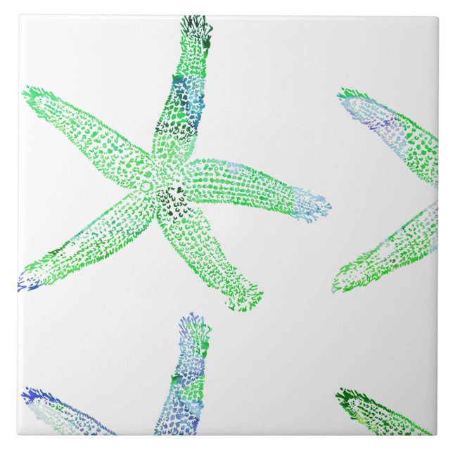 Starfish Beach Green Blue White Large Cool Tile (Front)
