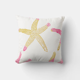 Starfish Beach Hot Pink Glittery Gold White Cute Cushion