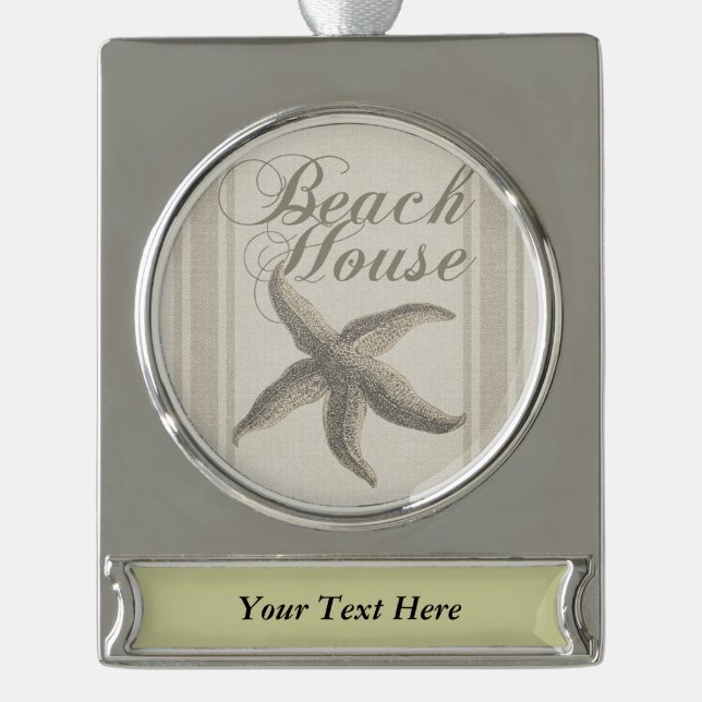 Starfish Beach House Seashore Coastal Silver Plated Banner Ornament (Front)