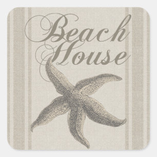 Starfish Beach House Seashore Coastal Square Sticker