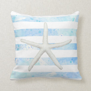 Starfish Beach Modern Simple Stripe Blue and White Cushion