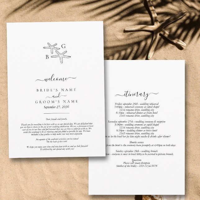 Starfish Beach Monogram Wedding Itinerary  Programme (Starfish Beach Monogram Wedding Itinerary Program)