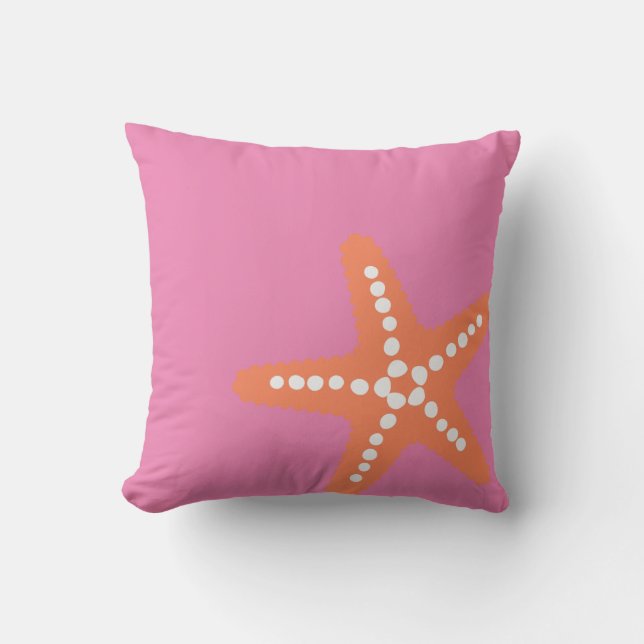 Starfish Beach Ocean Preppy Pink Orange Fun Cushion (Front)