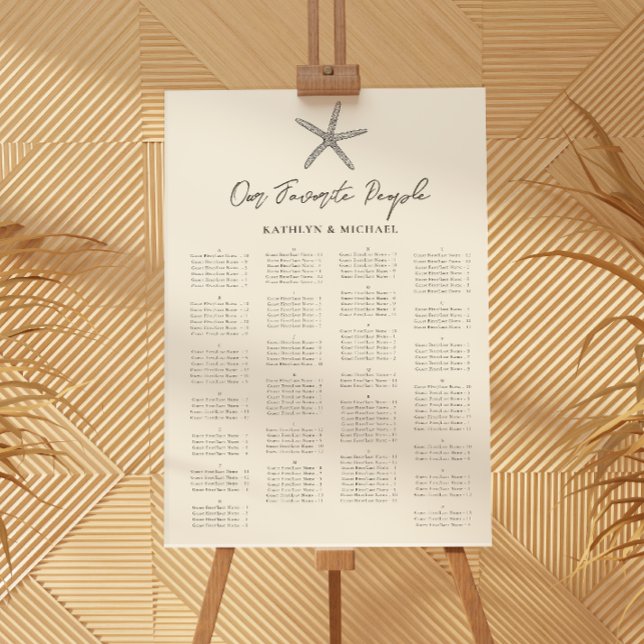 Starfish Beach Ocean Wedding Alphabetical Seating Poster (Creator Uploaded)