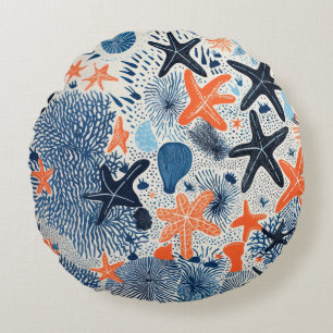 Starfish beach pattern drawing round cushion