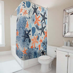 Starfish beach pattern drawing shower curtain
