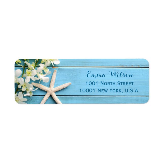 Starfish Beach Return Address Labels With Orchids (Front)