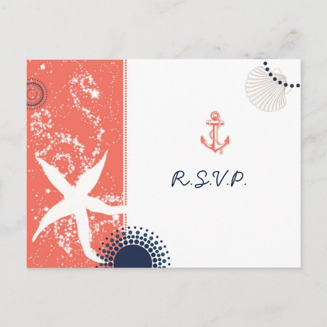Starfish Beach Sand Nautical Wedding RSVP Invitation Postcard (Front)