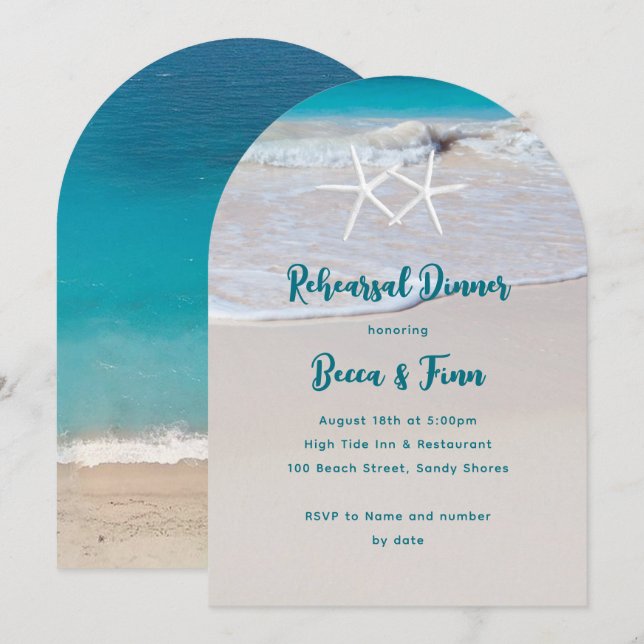 Starfish Beach Sand Rehearsal Dinner Invitation (Front/Back)