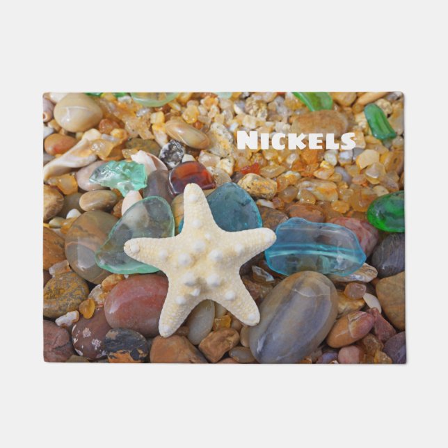 Starfish Beach Sea Glass doormats Add Your Name (Front)